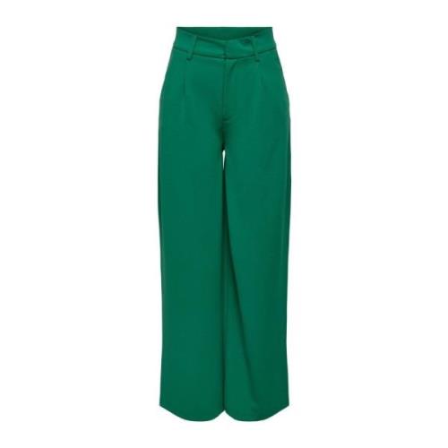 Grønne ensfarvede bukser med lynlås og hægteknap