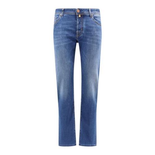 Blå Slim Fit Jeans med Metal Knappelukning