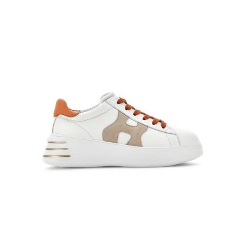 Rebel Hvide Læder Sneakers med Beige Ruskind H Detalje