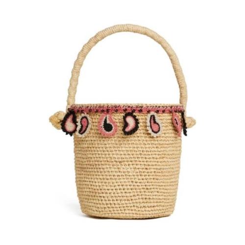 Beige Raffia Taske med Paisley Motiv