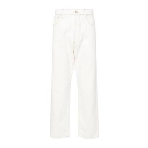 Hvide jeans med broderi og kontraststikninger