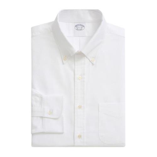 Hvid Regular Fit Non-Iron Bomuld Oxford Skjorte med Button Down Krave