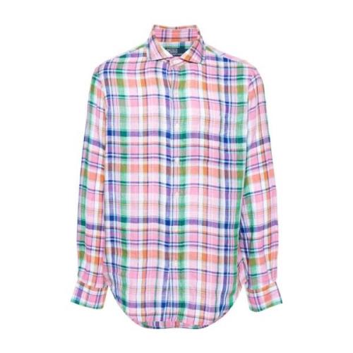 Multifarvet Linned Plaid Check Skjorte