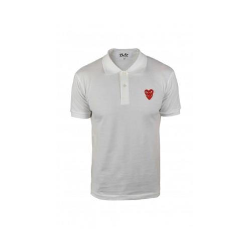 Hvid Bomuld Polo Shirt med Røde Hjerter