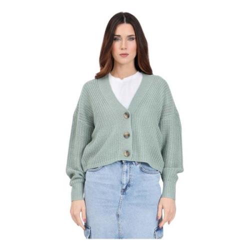 Grøn Crop Cardigan med Frontknapper