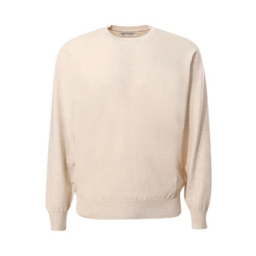 Sand Crew-neck Sweater med Ribbed Manchetter og Ruffle