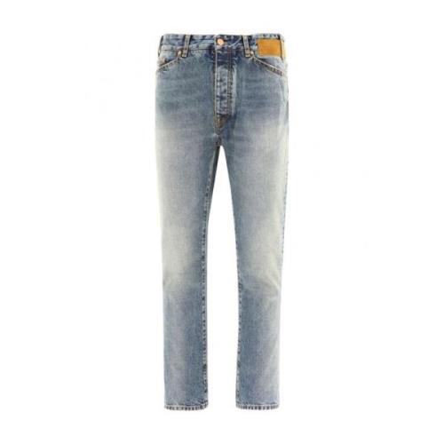 Blå Bomuld Jeans med Knappelukning