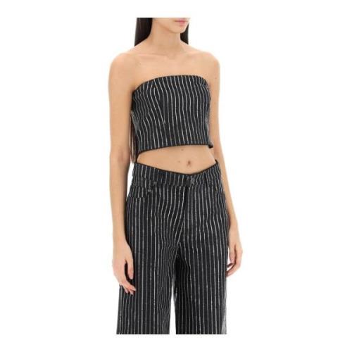 Cropped top med palietter og striber