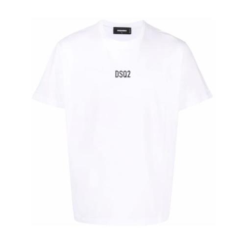Hvid T-shirt med rund hals og trykt logo