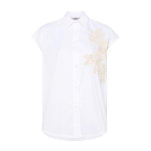Hvid Ærmeløs Skjorte med Blomsterapplikation