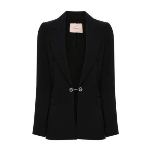 Sort Crepe Cady Blazer med Juvel