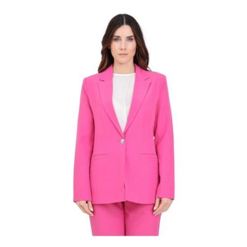 Fuchsia Enkeltknap Blazer med Sølvknap