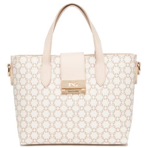 Beige Tote Taske med Italiensk Læder