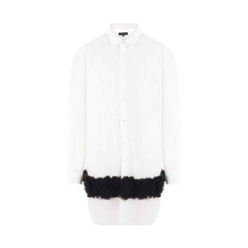 Oversize Hvid Skjorte med Sort Falsk Pels Indsats