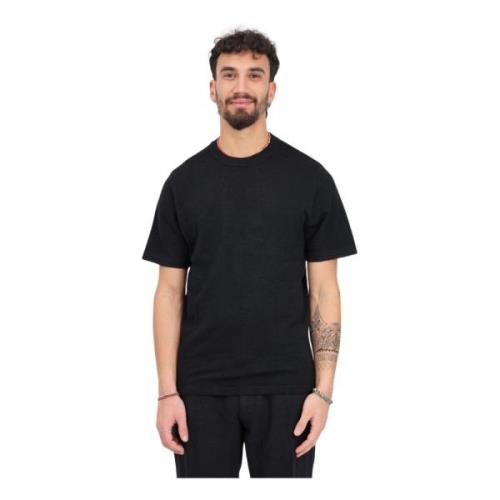 Sort Linned Ribbet Crew Neck T-shirt