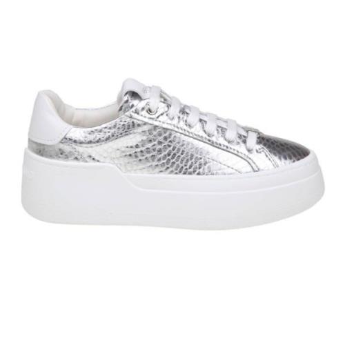 Sølv Reptil Print Læder Sneakers