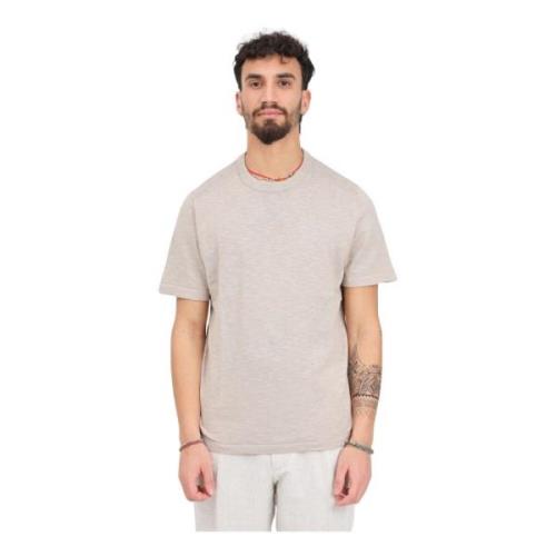 Beige Linned Crew Neck T-shirt