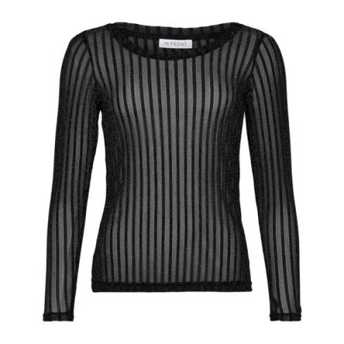 Giana Mesh Bluse med Stribet Mønster og Skinnende Detaljer