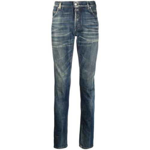 Mænds Skinny Stonewash Blå Jeans