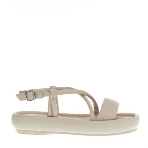 Beige Lav Kilehæl Lædersandal