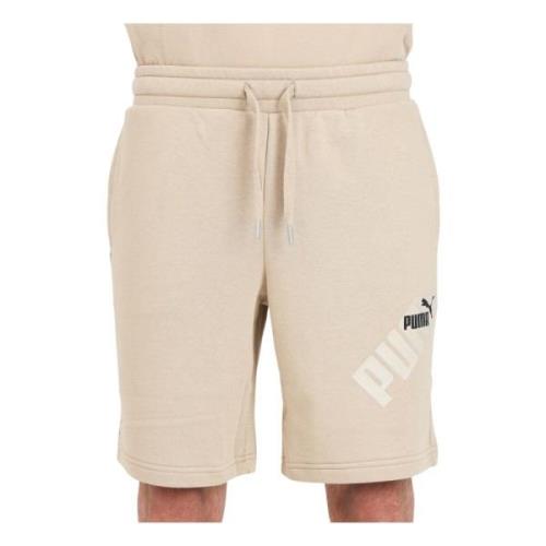 Beige Power Graphic Shorts