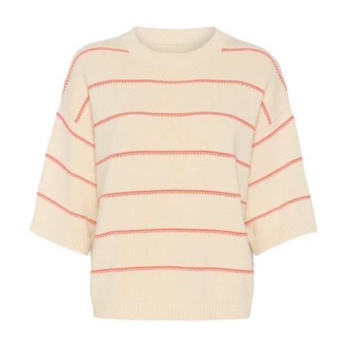 Stribet Pullover Sweater Hvid Hot 