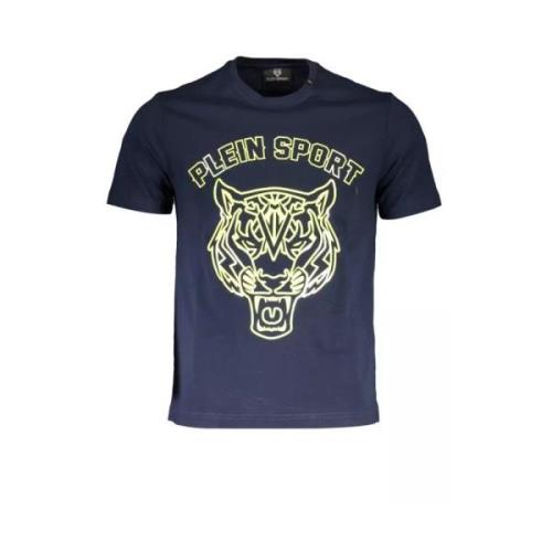 Blå Bomuld T-Shirt, Kort Ærme, Crew Neck, Print, Logo