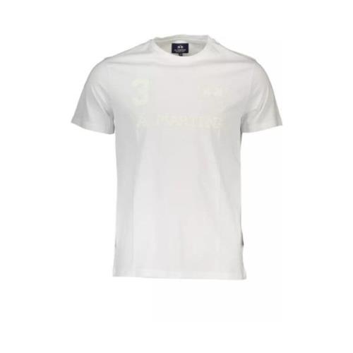 Hvid Bomuld T-Shirt, Kort Ærme, Crew Neck, Print, Logo