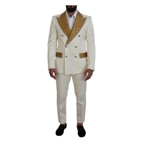 Off White Gold Stribet Tuxedo Slim Fit Suit