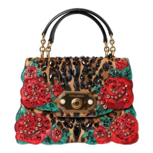 Leopard Rose Embellished Tote Bag