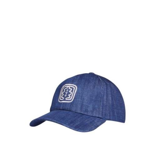 Blå Denim Cap med Egblad Broderi