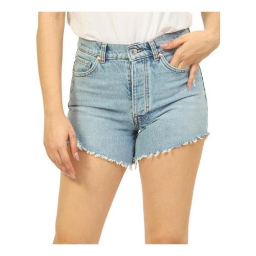 Blå Denim Trendy Shorts med Frynsede Kanter