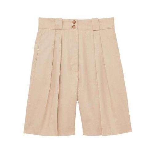 Beige Plisseret Højtaljede Shorts