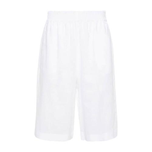 Hvide Linned Shorts med Elastik i Taljen