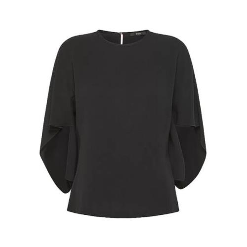 Sort Crepe Bluse med Asymmetriske Ærmer