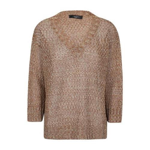 Brun Linned V-Hals Sweater