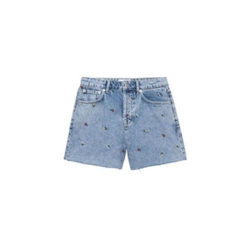 Blomst Broderede Denim Shorts