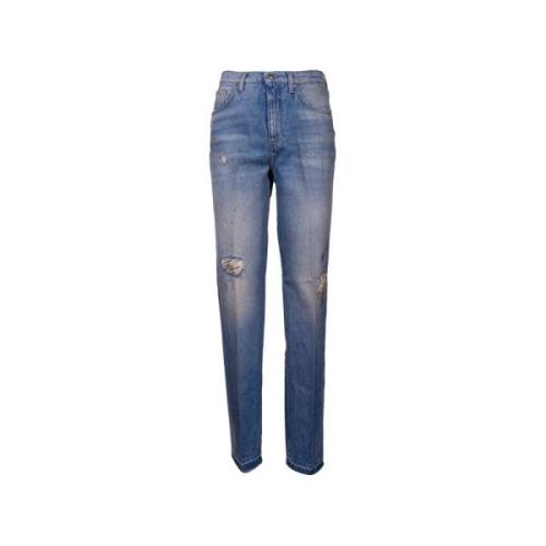 Højtaljede straight leg jeans med ældet effekt