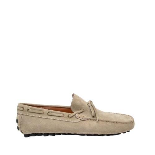 Beige Ruskind Loafer med Gommino Sål