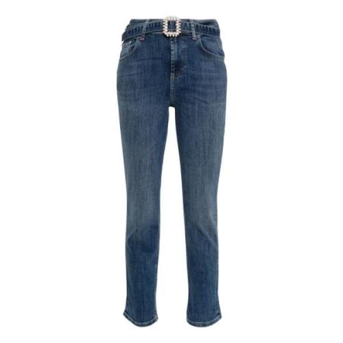 Straight Jeans med Rhinestone Bælte