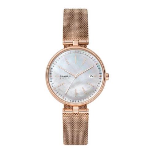 Rose-Tone Solar-Powered Mesh Watch