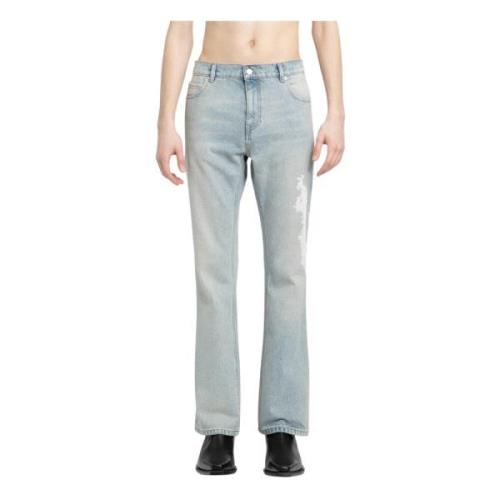 Blå Denim Bootcut Bukser med Broderi