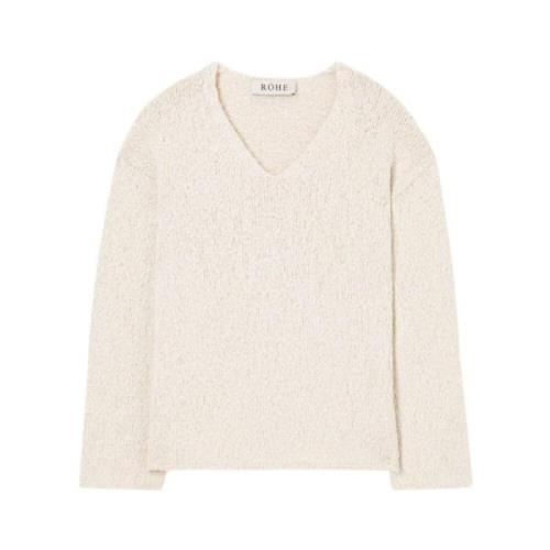 Bouclé V-Neck Cream Pullover