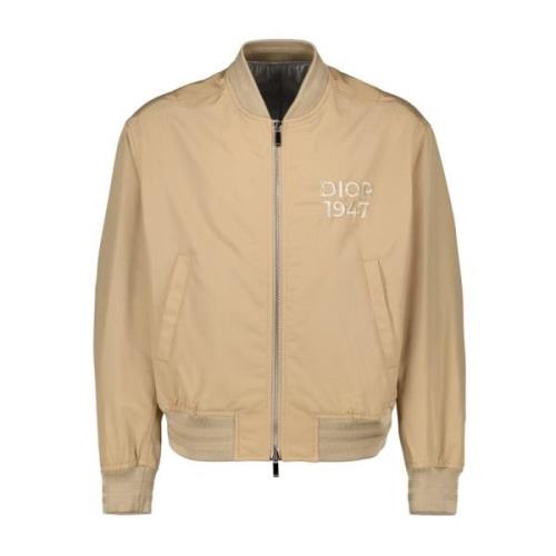 Ribbed Bomber Jacket med Logo Broderi