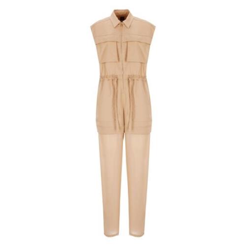 Brun Satin Jumpsuit Krave Ærmeløs Lommer