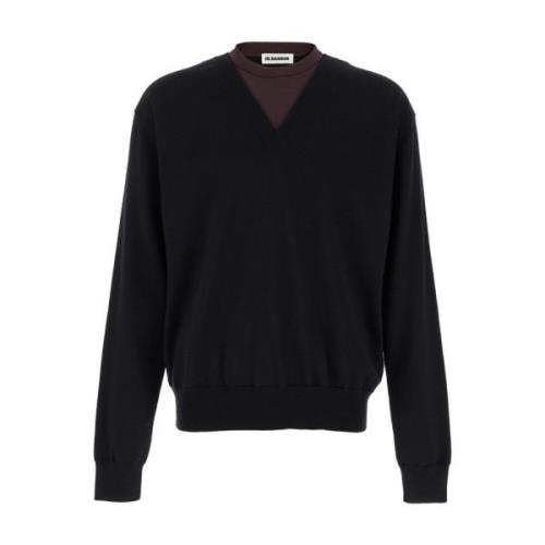 Dobbelt-hals Crew V-hals Sweater Sort