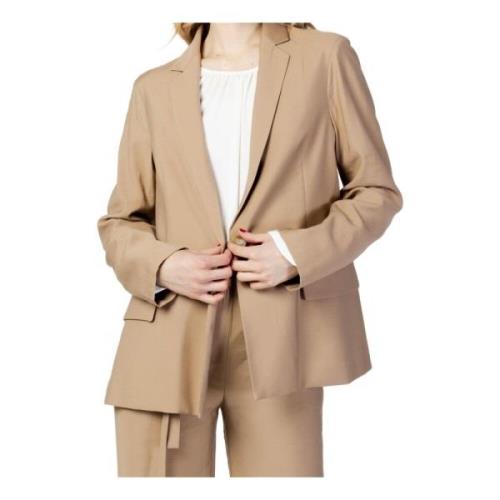 Beige Lapel Krave Blazer Forår/Sommer