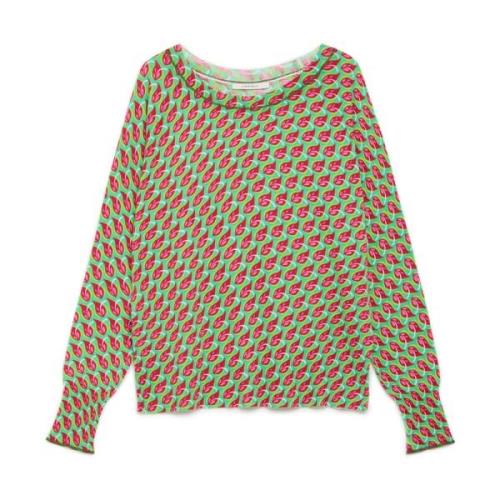 Trykt Bomuldssweater med Lurex-detaljer