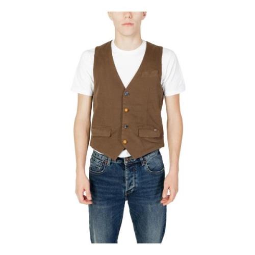 Brun V-Neck Gilet med knaplukning