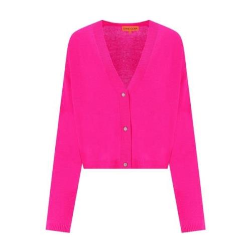 Fuchsia Silkeblandings Cardigan med Juvelknapper